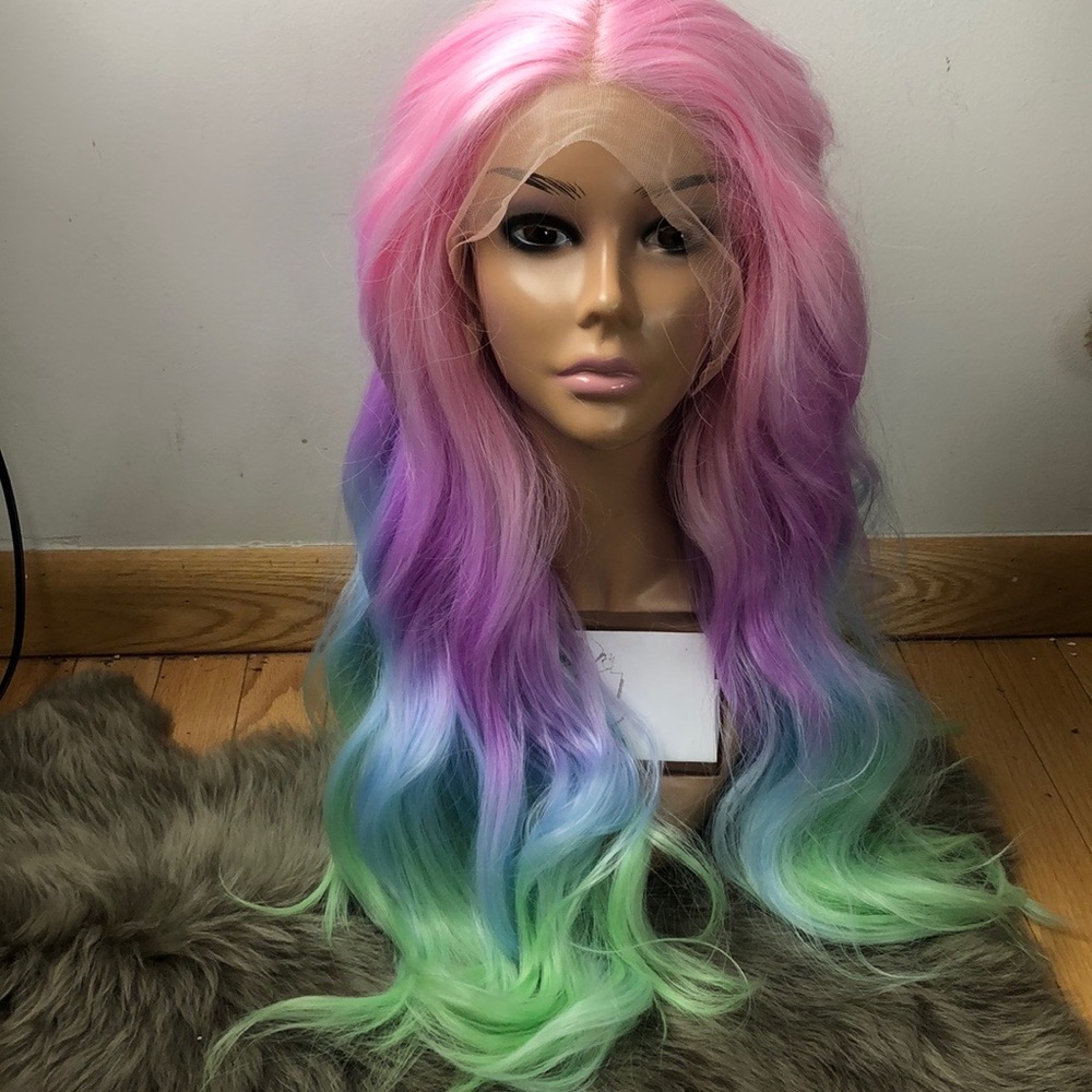 ✨26” RAINBOW UNICORN BODY WAVY LACE FRONT …WIG
